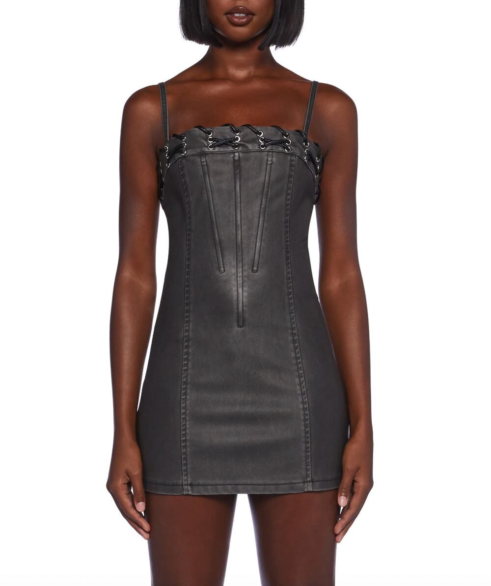 Dolls Kill Generation Kiss Vicki Vegan Leather Mini Dress Black Size S